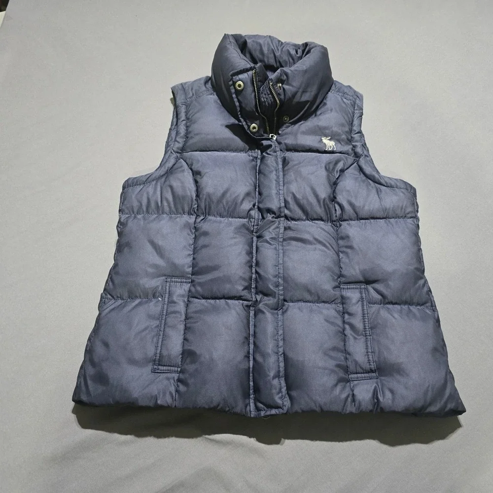 Abercrombie & Fitch Puffer Vest Mens Large Navy Blue Quilted Down Feather Fill